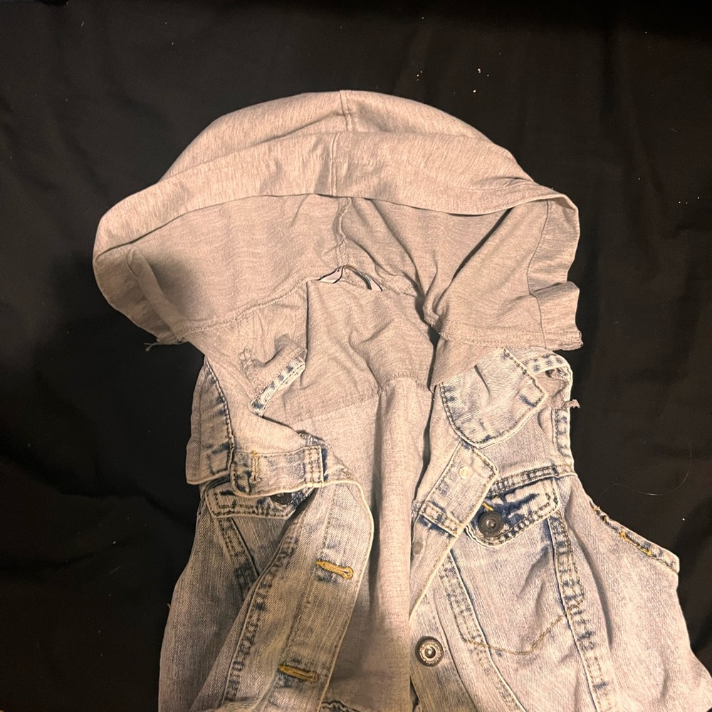 Denim vest with hood